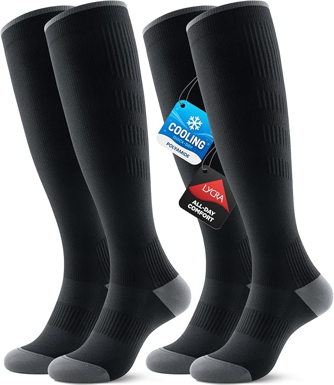 Benirap Breathable Compression Socks for Women Men, 15-20 mmHg Knee High Circulation for Travel, Flying, Athletic, 2 pairs by Benirap