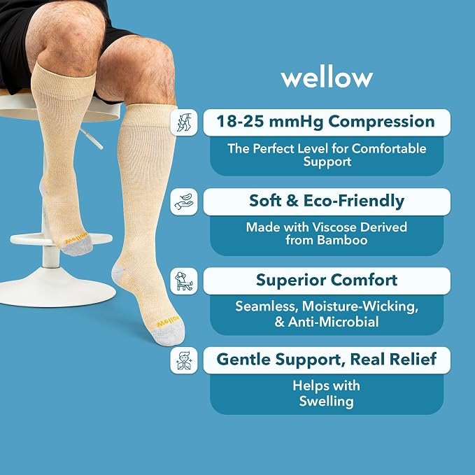 Wellow Knee High Compression Socks for Men & Women, 18–25 mmHg, Bamboo Viscose, Swelling Relief - Image 4