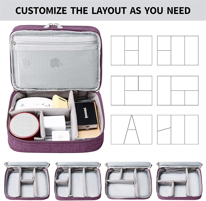 Mygreen Electronic Accessories Organizer Bag, Waterproof Double Layer Travel Storage Case with Adjustable Padded Dividers, Portable Hard Pouch for Cables, Charger, Power Bank, Phone, Hard Drive Purple - Image 6
