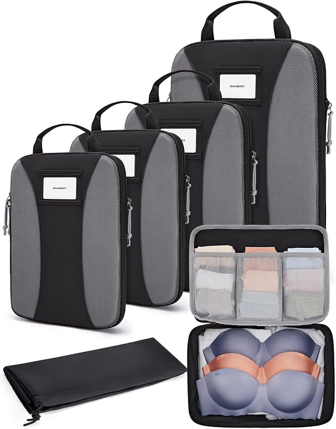 BAGSMART Compression Packing Cubes, 6 PCS Packing Cubes for Suitcases, Travel Bags Organizer for Luggage, Lightweight Packing Cube for Travel Essentials by BAGSMART