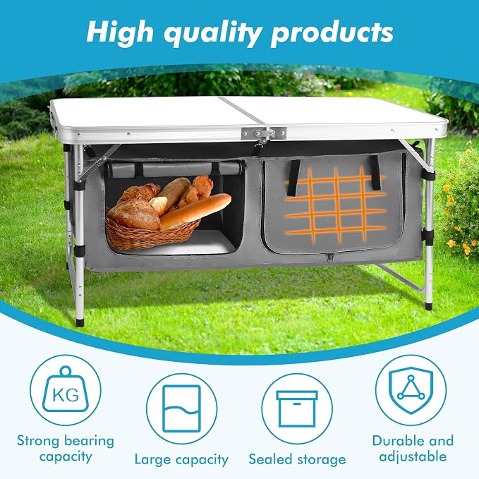 Camp Field Camping Folding Aluminum Table with Adjustable Legs for Outdoor Travel Beach, Backyards, BBQ, Party and Picnic Foldable Table - Image 4