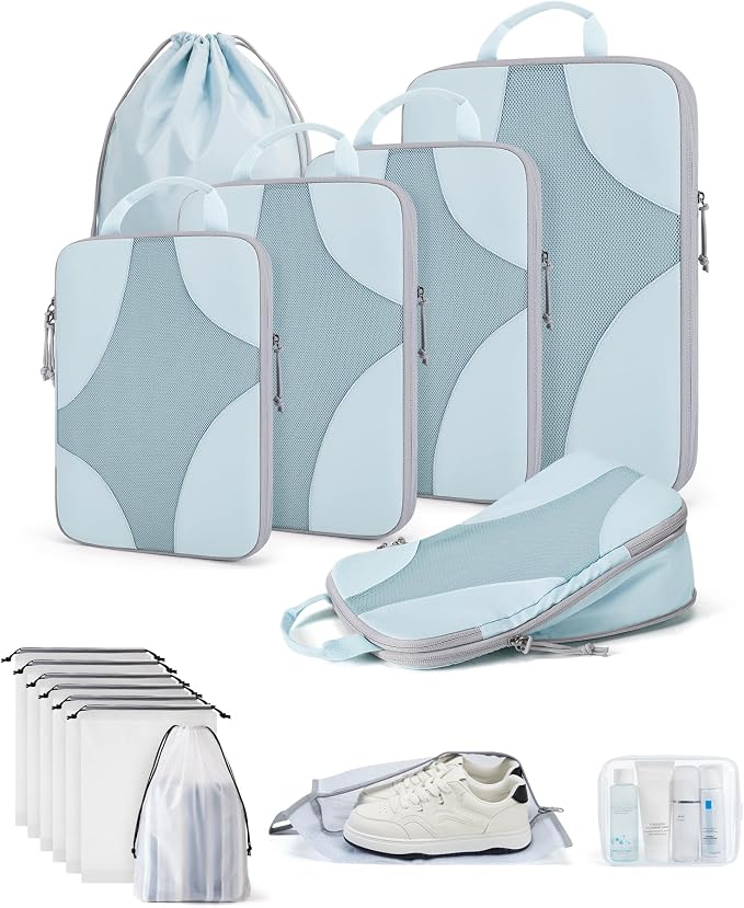 Bagsmart Compression Packing Cubes, Travel Bag Cruise Ship Essentials | Lightweight, Compressible Suitcase Organizer Set fit Standard Carry-On & Checked Luggage, 6 Set, 14 Set Washable Packing Bags by BAGSMART