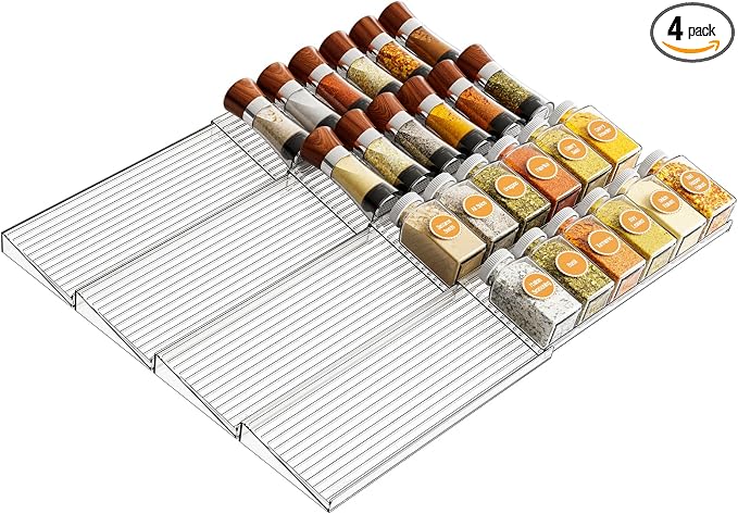 8 Pack Adjustable In Drawer Spice Organizer - Expandable From 11'' to 22'' - Acrylic Drawer Seasoning Organizer,Clear Spice Organization Tray for Cabinet Drawers Condiment,Nail Polish and Jar by Yieach