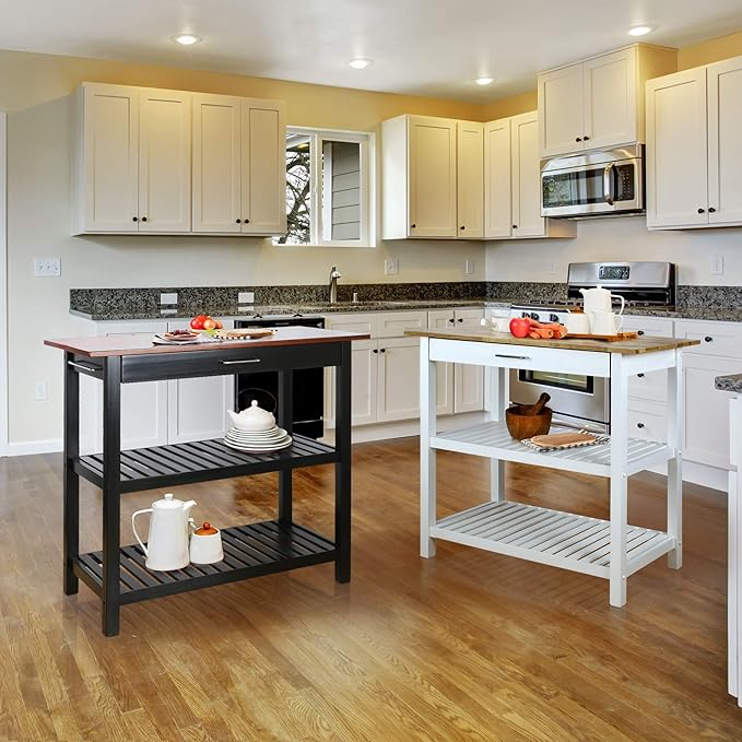 Casual Home Kitchen Island with Solid American Hardwood Top, Walnut&black - Image 8