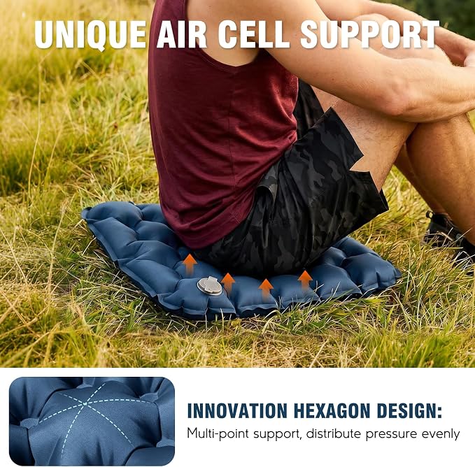Inflatable Seat Cushion Portable Stadium Seat Lightweight Air Pad | Travel Cushion Airplane Seat for Long Flights Camping Hiking Bleacher Soccer Games Outdoor Events Office Chairs (Navy Blue) - Image 5