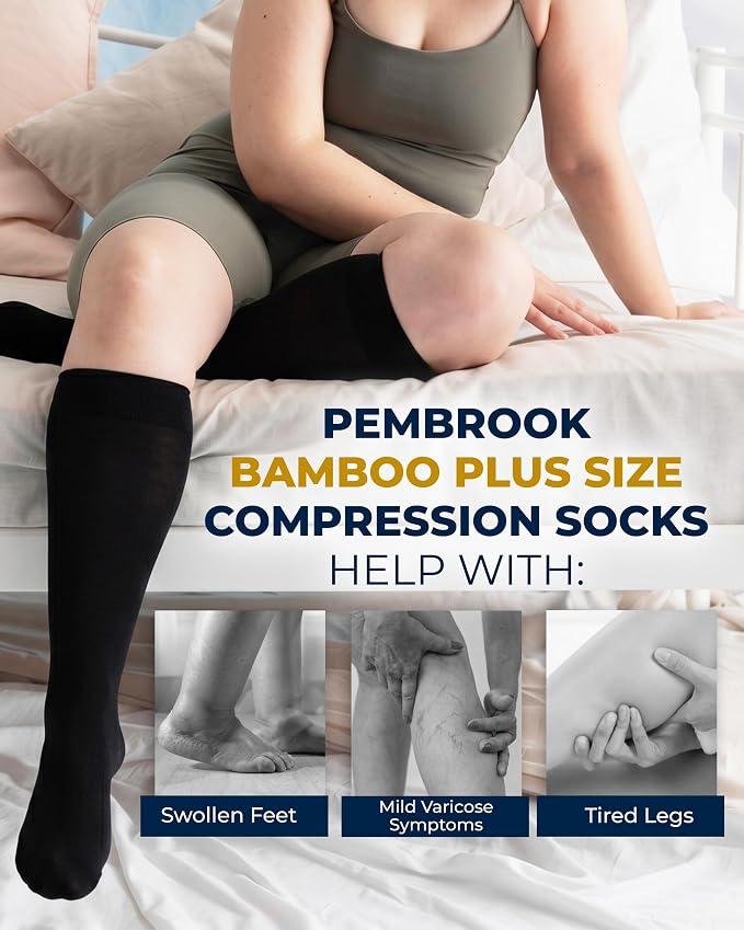 Pembrook 3 Pairs Plus Size Compression Socks Wide Calf - Bamboo Viscose Compression Socks for Women Wide Calf - Image 4
