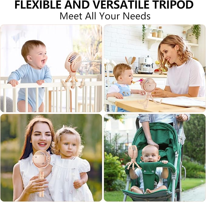 snawowo Mini Portable Baby Stroller Fan, Battery Operated Clip on Fan | Rechargeable 360° Rotate Flexible Tripod Handheld Cooling for Car Seat Crib Treadmill Travel pink - Image 2