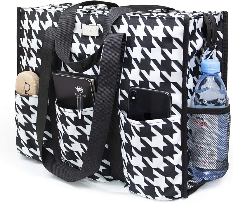 TOPDesign Utility Water Resistant Tote Bag with 13 Pockets, Top Zipper Closure & Thick Bottom Support, for Working Women by TOPDesign