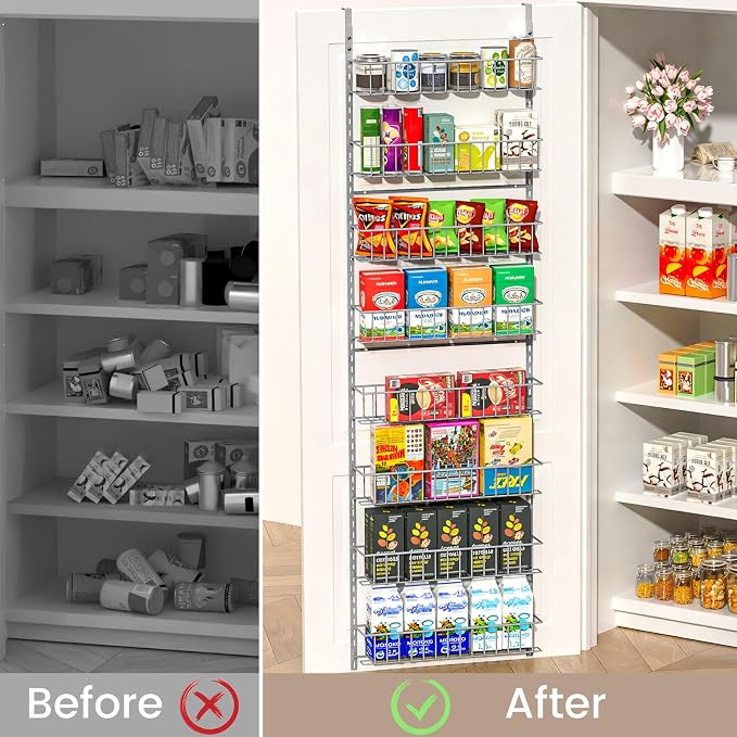 ElegantArray 8-Tier Pantry Door Organizer, Light Gray | Over The Door, Hanging Spice Rack Shelves, Home Office Laundry Room Bathroom & Kitchen, Storage Rack - Image 2
