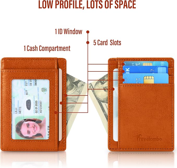 Travelambo Slim Wallet Front Pocket Minimalist Leather RFID Blocking Medium Size - Image 7