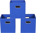 Dark Blue Fabric Storage Bins, Set of 3, 11x11x11, Foldable Cube Bins for Cloth or Accessory Storage by Yunkeeper