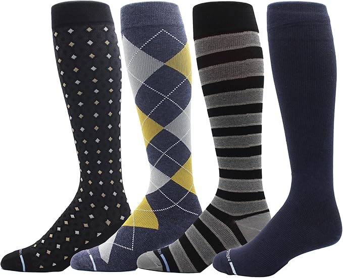 Dr. Motion 4 Pairs Men's Athletic Traveler Graduated Compression Knee High Socks by Dr.+Motion