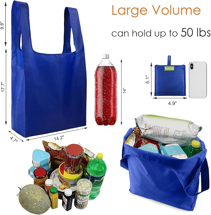 BeeGreen Reusable Grocery Bags 20 Pieces Kitchen Bags Bulk Foldable-Machine Washable with Zipper Storage Pouch 20 Packs - Image 3