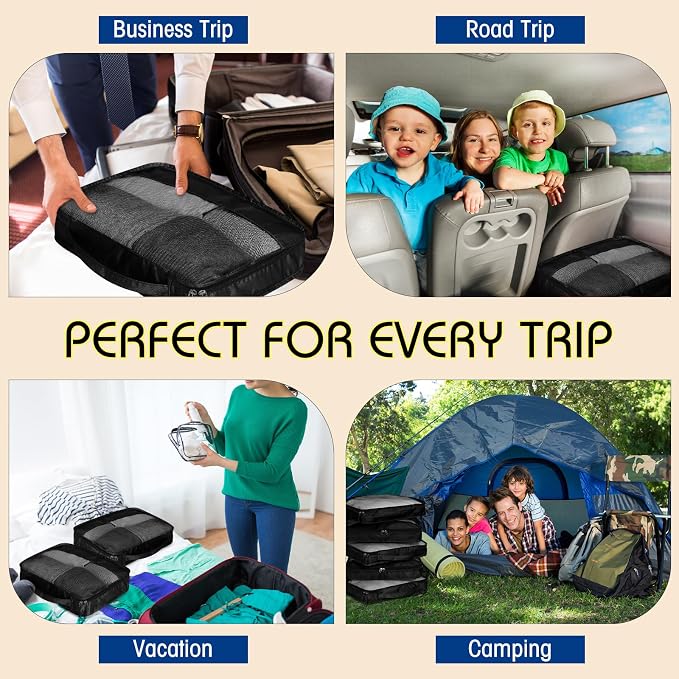 5 Pcs Packing Cubes for Suitcase Large Travel Cubes Carry on Luggage Organizer Bags for Clothes Accessories(L,Black) - Image 7