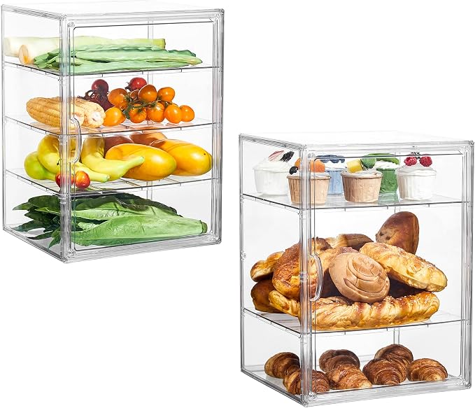 Bread Box for Kitchen Countertop, 4 Layers Pastry Display Case, 1 Pack | Easy Assembly, Adjustable Shelves, Magnetic Door, Clear View, Stable Design, Bakery Display, 15.5 x 11.4 x 9.8 Inch - Image 6