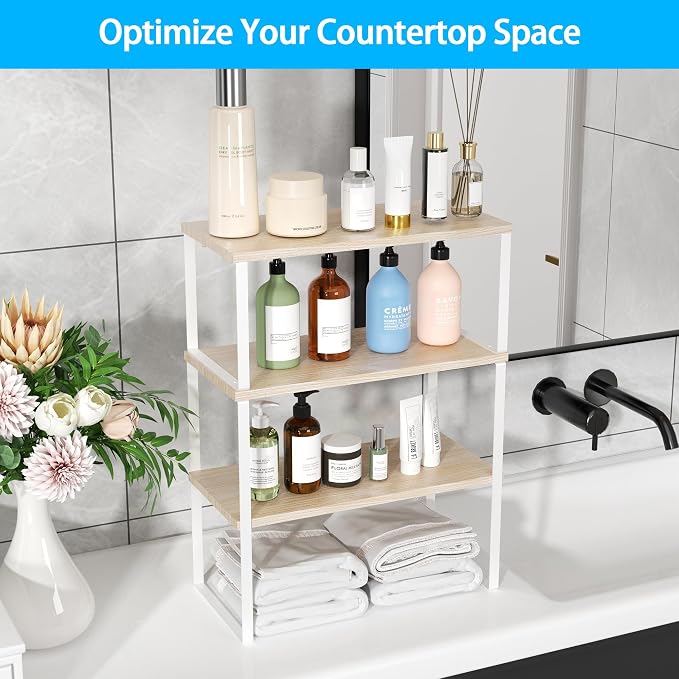 Golener Kitchen Counter Organizer, Countertop Shelf, Adjustable, Stackable | Kitchen Countertop Organizer, Spice Rack, 2-Tier Countertop Shelves, Corner Desk Shelf, Corner Counter Shelf, Natural Beige - Image 9