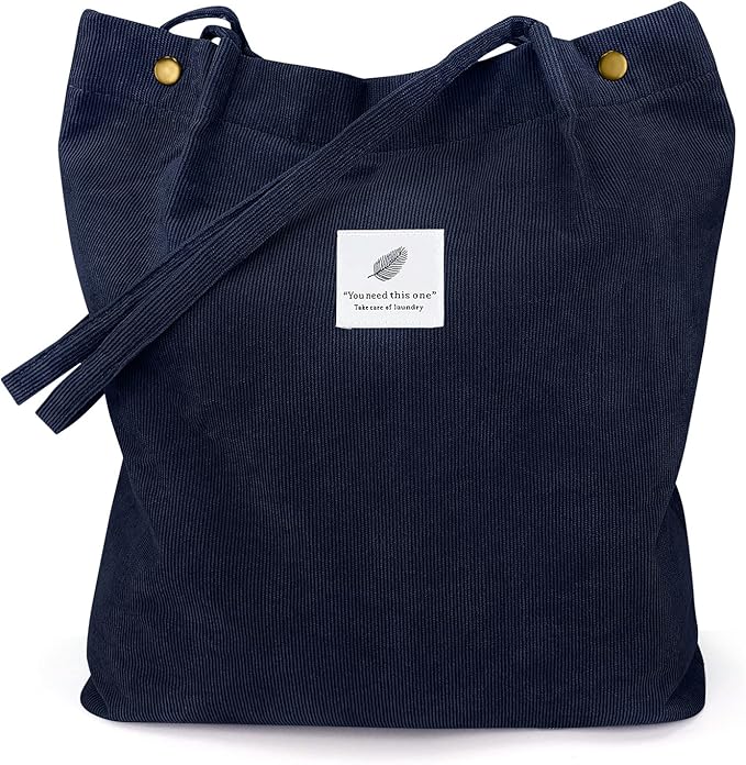 LHMTQVK Corduroy Tote Bags for Women, Large Capacity Tote Purse Reusable Grocery Shoulder Bag with Inner Pockets by LHMTQVK