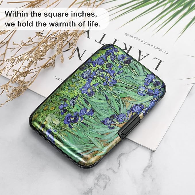 Mini RFID Aluminum Wallet Credit Cards Holder Business Card Case Metal ID Case for Men Women(Iris Flower) - Image 6