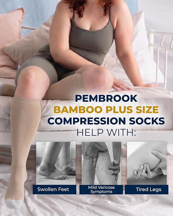 Pembrook 3 Pairs Plus Size Compression Socks Wide Calf - Bamboo Viscose Compression Socks for Women Wide Calf - Image 4