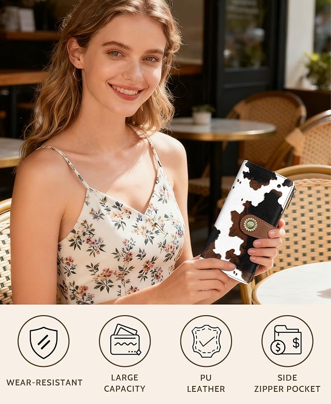 GIANCOMICS Cow Print Womens Wallet RFID Blocking, Credit Card Holder Bifold | Billfold, Cute Cash Purse, Travel Zipper Coin Pocket, Compact Clutch, PU Leather, ID Window, 11 Card Slots, Ladies Gift Woman - Image 2