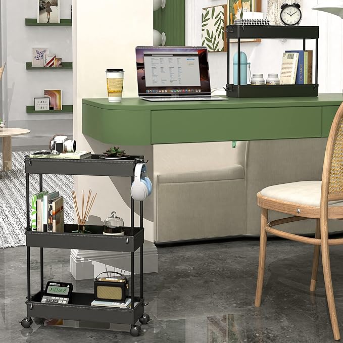 SPACEKEEPER Slim Rolling Storage Cart, 3 Tier Bathroom Storage Organizer Laundry Room Utility Cart Mobile Shelving Unit, Multi-Purpose for Kitchen Office Bathroom Laundry Narrow Places, Black | Narrow Rolling Cart with Wheels for Kitchen Office Bathroo... - Image 2