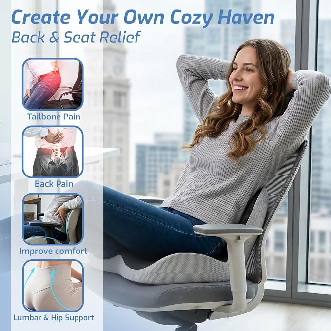 Seat Cushion,Memory Foam Chair Cushion for Office and Car,Ergonomic Coccyx Seat Cushion for Tailbone,Sciatic Nerve,Lower Back Pressure Relief,Lumbar Support Pilow for Office,Car,Truck,Desk Chair - Image 2