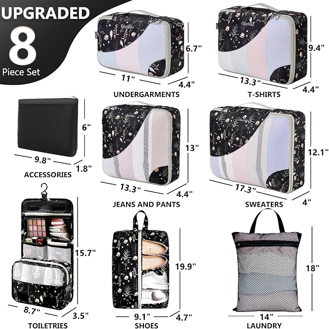 8 Set Packing Cubes for Travel, Gifts for Women Mom,Anti-Tearing Suitcase Organizer,OlarHike Vacation Essentials & Accessories for Cruise Ship - Image 2