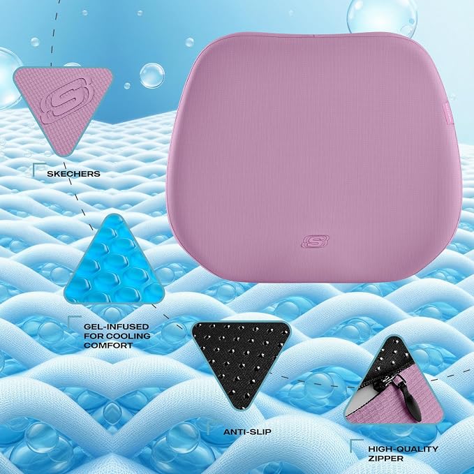 Skechers Seat Cushion Premium Gel & Memory Foam-Office Chair Cushion for Tailbone Pain Relief,Butt Pillow for Office Chair,Car seat Cushion,Long Sitting Office Workers,and Car Drivers,Purple - Image 3