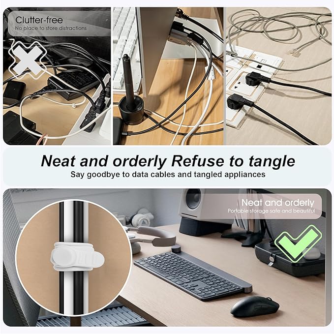 Silicone Cable Ties, Cord Organizer Cable Management, Black White | Reusable Cord Ties for Electronics, Office Desk Accessories, Home Travel Essentials, Easy to Use, 4.2 Inch-16 Pack - Image 5
