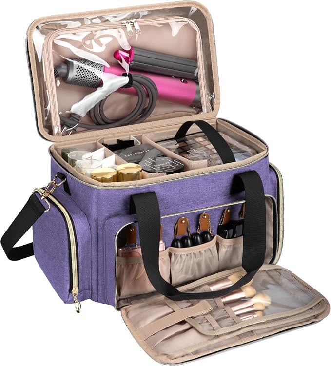 GDNasist Large Makeup Bag, Portable Travel Makeup Bag Organizer | Cosmetic Travel Bag for Women Girls with 2 Removable Pouches & Detachable Dividers, Toiletry Bag for Makeup and Hair Supplies by GDNasist
