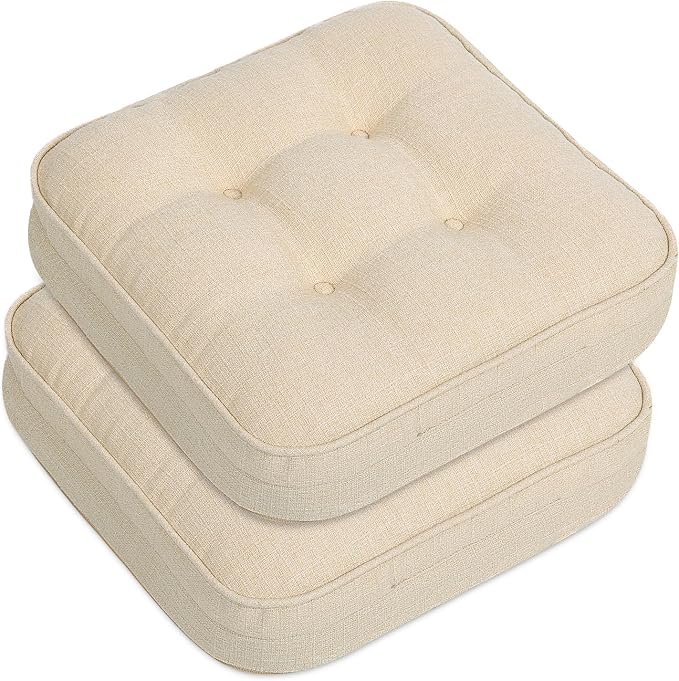 GOFORIT Chair Cushions Set of 2,Tufted Shredded Memory Foam Chair Pads, Non-Slip Seat Cushions with Removable Cover, 2 Pack,Beige by Unknown