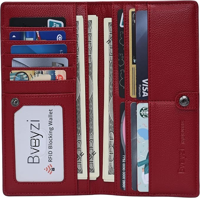 Bveyzi Ultra Slim Thin Leather RFID Blocking Credit Card Holder Bifold Clutch Wallets for Women - Image 6