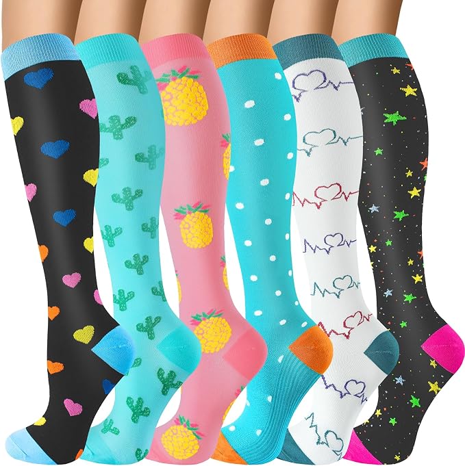 Compression Socks for Women & Men 6 Pairs | 20-30 mmHg Breathable & Moisture-Wicking Comfortable & Skin-Friendly Knee High Support Socks for Nurse, Travel, Pregnancy by OUIVIAL