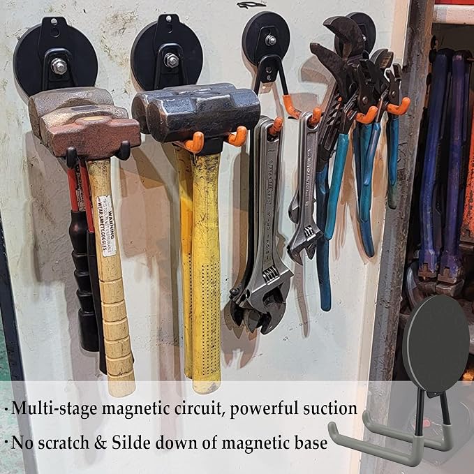 ULIBERMAGNET Magnetic Hooks,Heavy Duty Magnet Hooks,Large Manget with Hooks for Metal Cabinet Pegboard Garage Shelve Cart,4 Pack Tool Hook for Hammer Drill,Garden Tool(3.46inch/Silver) - Image 5