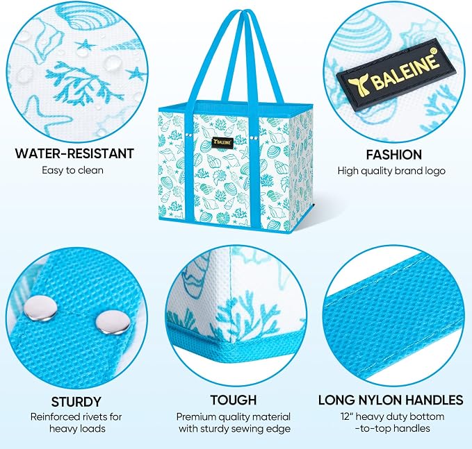 BALEINE 1PK Reusable Grocery Bags, Heavy Duty Shopping Tote Bag | 12'' Long Handles, Reinforced Bottom Keeps Upright, Fold Flat Storage, Water-Resistant Shopping Bag, Multiple Color Options - Image 4