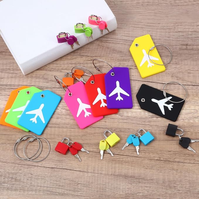 Sadnyy 8 Set Silicone Luggage Tags and Suitcase Locks with Keys Set Multicolor Small Luggage Padlock and Name ID Card Tags for Travel Family, Suitcase, Backpack, Laptop Bag, Locker, Travel Bag - Image 4