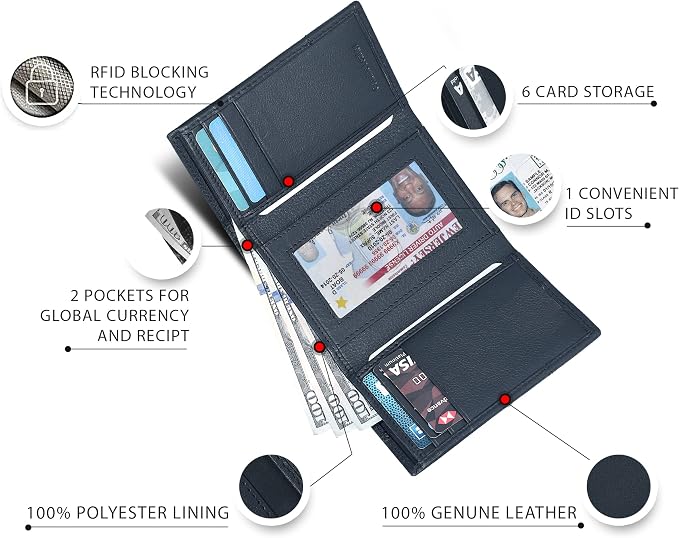 Real Leather Mens Trifold Wallet RFID Blocking Slim Minimalist Front Pocket - Thin & Stylish with ID Window in Gift Box - Image 6