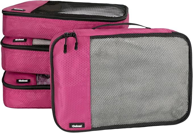 Packing Cubes for Travel Essentials,4 Set Packing Cubes for Suitcases,Lightweight Mesh Luggage Organizer Bag,Pink - Image 2