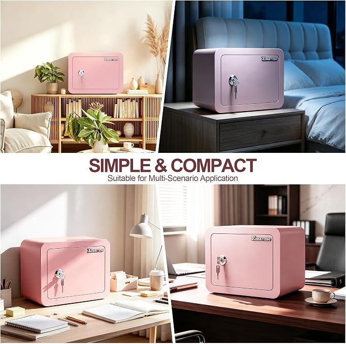 Pink Safe Kids Safe Mini Safes for Kids Small Safes for Home Dorm Safety Box for Money Cash Documents Mini Lock Box with Key Pink Portable (0.23 cubic feet) - Image 5