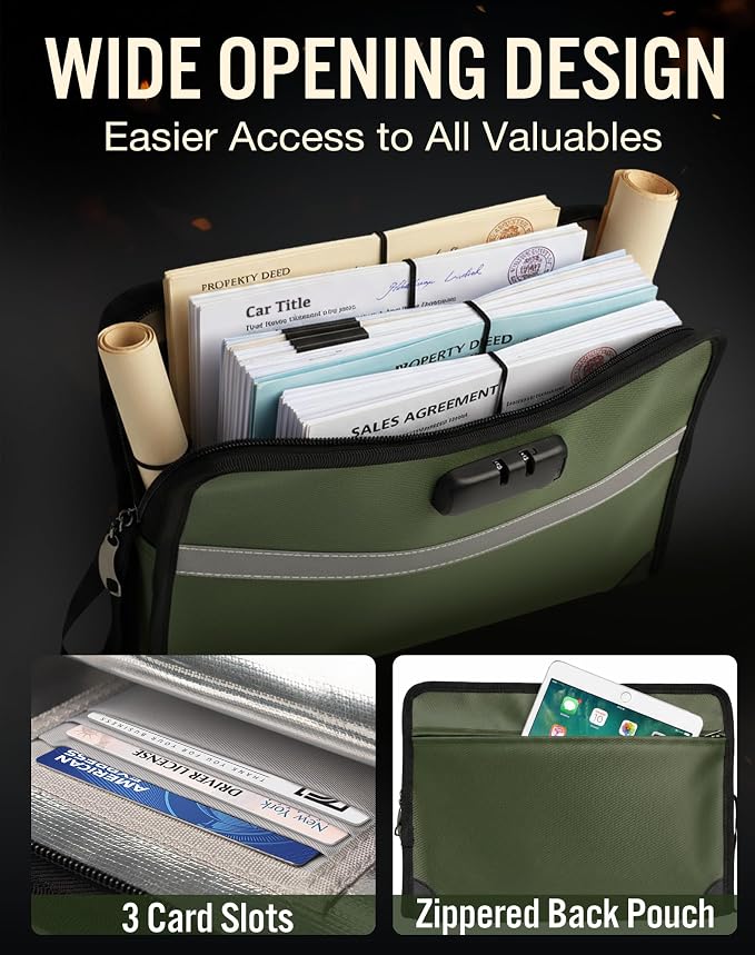 Fireproof Document Holder with Lock (1.6x13.8x9.9 In), Waterproof Money Bag with Zipper & Reflective Strip, Fire Safe Storage Pouch for Laptops Letter Size Certificates, Home Safe Accessories - Image 5