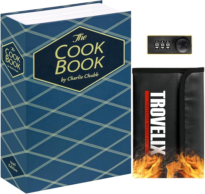 Book Safe with Combination Lock, Hidden Safe (9.5 x 6.2 x 2.2 Inch) with Fireproof Bag, Secret Diversion Safe, Hollow Book Box Hidden Storage, Money Safe Box for Cash (COOK) by KOFAIR