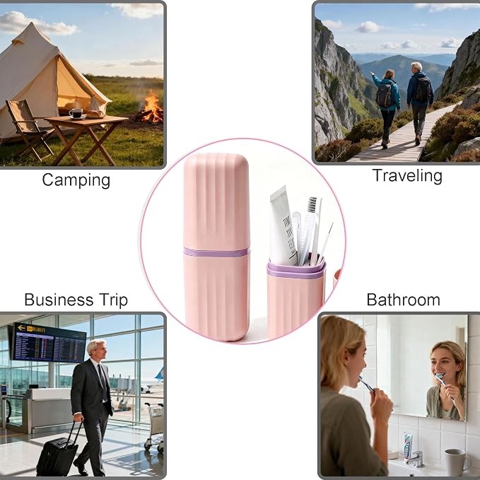 Travel Toothbrush Holders, 2-in-1 Toothbrush Travel Case | Built-in 2 Portable Mouthwash Cup, Toothbrush & Toothpaste Storage Box, For Traveling Camping Business Trip Dorm Bathroom - Image 5