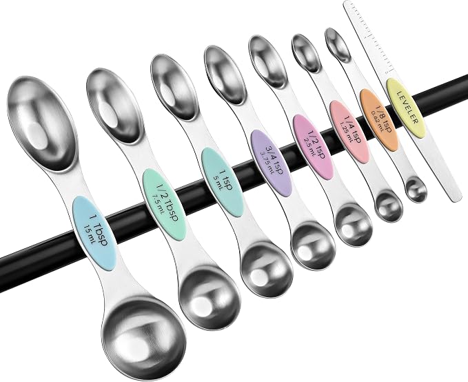Spring Chef Stainless Steel Magnetic Measuring Spoons Set of 8, Pastel | Dual Sided Metal Teaspoon & Tablespoon Measuring Spoons with Leveler for Dry & Liquid Ingredients, Fits in Kitchen Spice Jars - Image 9