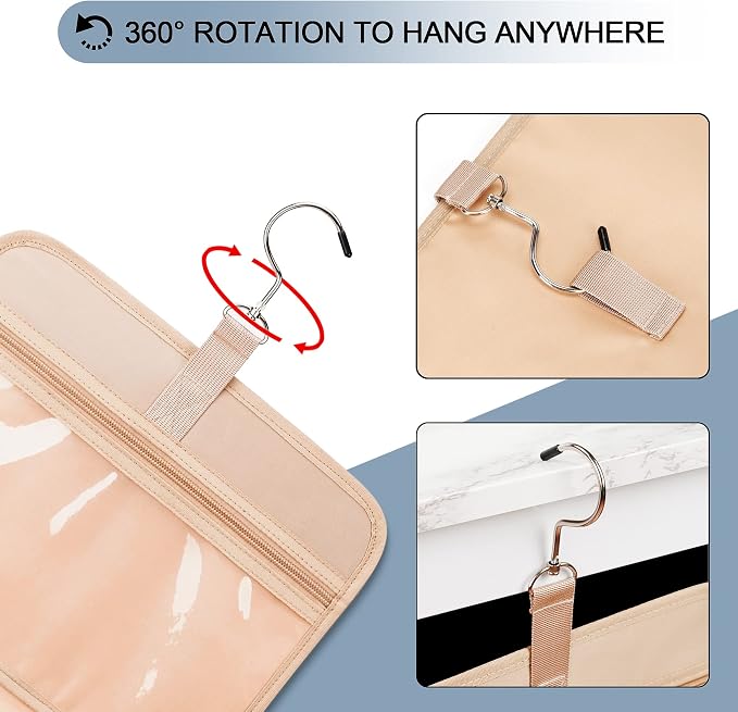 Travel Hanging Toiletry Bag for Women, Extra Large Makeup Bag, Holds Full-Size Shampoo, with Jewelry Organizer Compartment, Waterproof Cosmetic Bag, Toiletries Kit Set with Trolley Belt, Navy Blue - Image 7