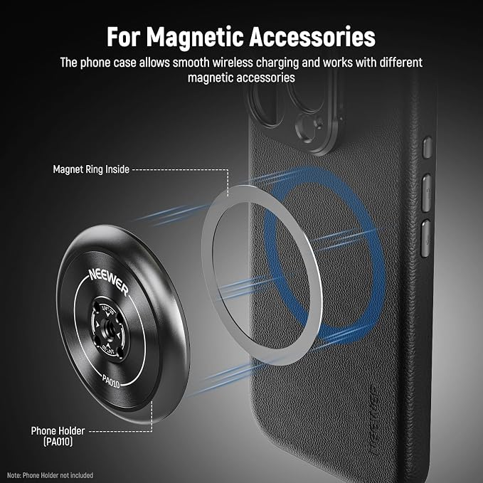 NEEWER Phone Case for 16 Pro, TPU/PC Protective Heavy Duty Case with 17mm Lens Mounts, 67mm Thread Filter Adapter, Nonslip Faux Leather, Compatible with iPhone 16 Pro MagSafe, PA083 Black - Image 6