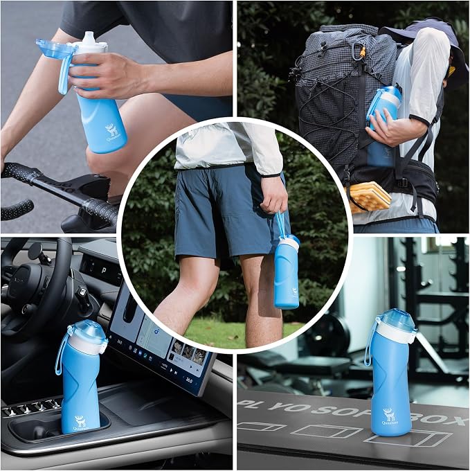 Quanture Collapsible Water Bottle 24oz (700mL), Foldable Silicone Travel Water Bottle, Leakproof & BPA-Free, with Wide Mouth & Carry Strap for Hiking, Camping, Outdoor, Pink - Image 7
