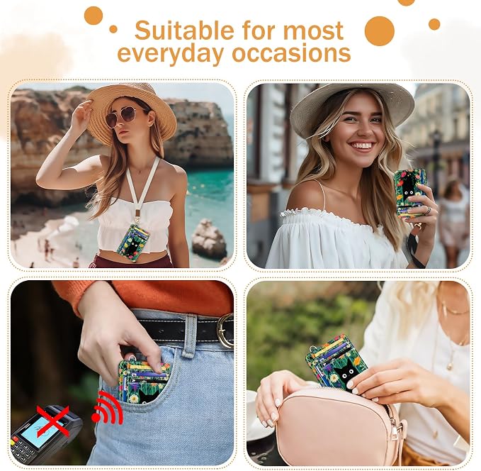 Yonlevres Cat Credit Card Holder Slim RFID Wallet Women Small Travel Cute | Front Pocket, Handy, RFID Blocking, Woman Girls Ladies Gifts, D-ring for Keychain,Thin Mini Card Case, ID Window, PU Leather - Image 3