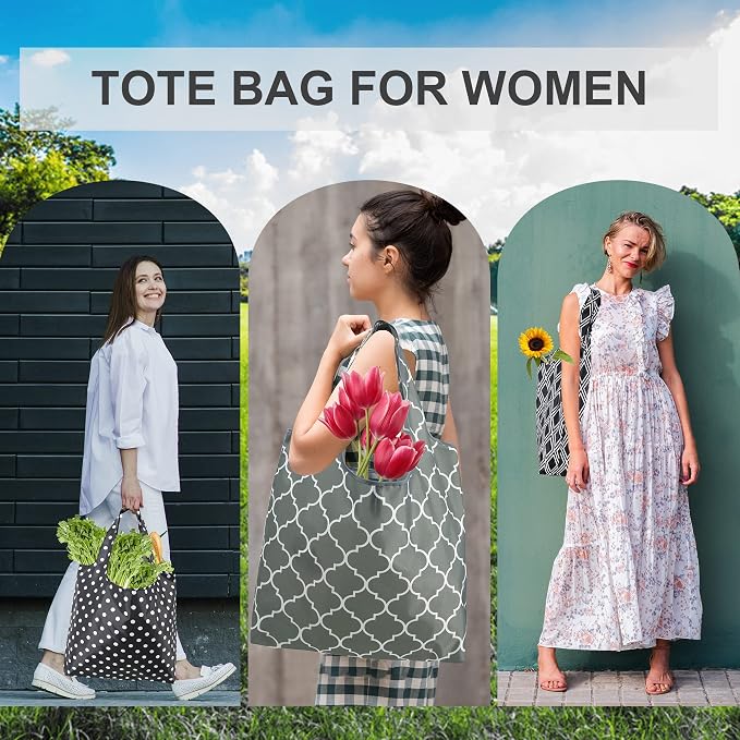 BeeGreen Grocery Bags | Reusable Gift Bags, Large Tote for Women & Foldable Beach Bag - 6 Pack Reusable Bag With Handles | Collapsible Cute Cloth Storage for Market, Holiday & Shopping | Washable​ - Image 4