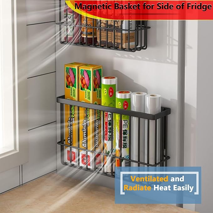 Magnetic Shelf Fridge Basket Bin Washer Dryer Locker Whiteboard Cabinet | No Drilling Instant Attachment Reusable Magnet Organizer Home Kitchen Laundry Classroom Office Storage Rack Container Holder - Image 2