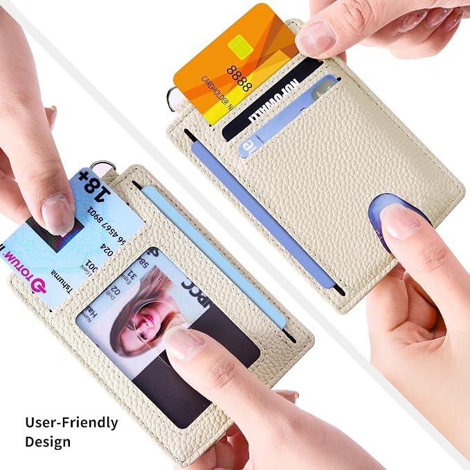 Mayski Slim Wallet, Credit Card Holder for Women, Minimalist Front Pocket RFID Blocking Card Cases, Small Wallet Women Men(Litchi Beige) - Image 3
